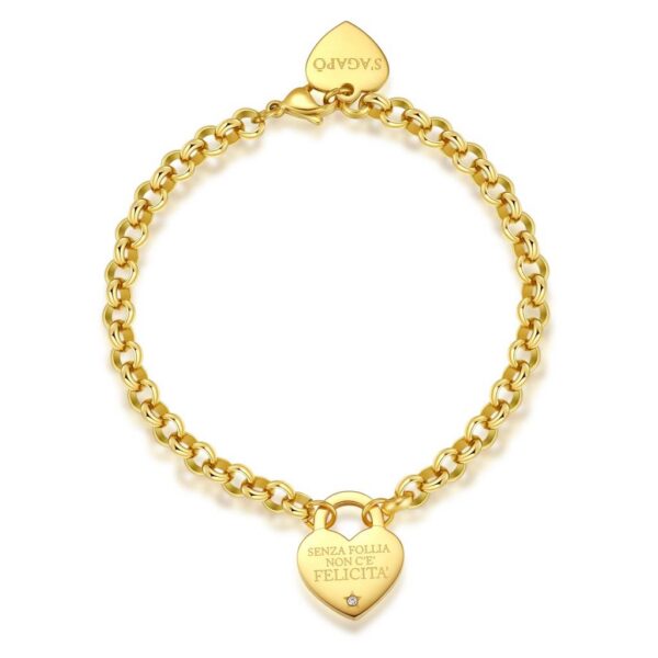 Sagapò Bracciale a catena con PVD oro e cristalli