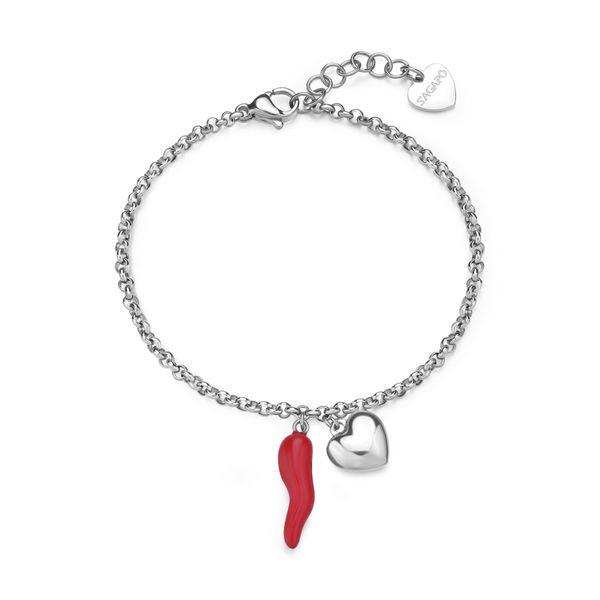 Sagapò Bracciale a catena con cuore e cornetto