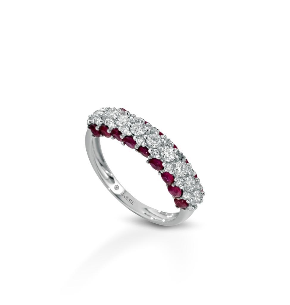 Majestè anello veretta in oro bianco con diamanti e rubini - Image 3