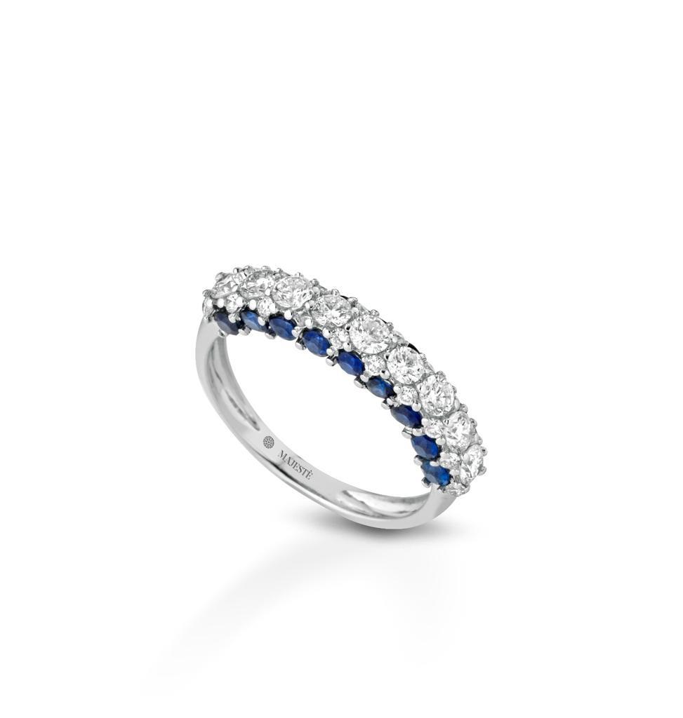 Majestè anello veretta in oro bianco con diamanti G e zaffiri - Image 2