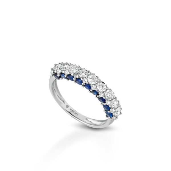 Majestè anello veretta in oro bianco con diamanti G e zaffiri
