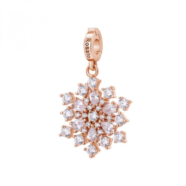 Rosato Charm storie fiocco in argento galvanica oro rosa con zirconi bianchi