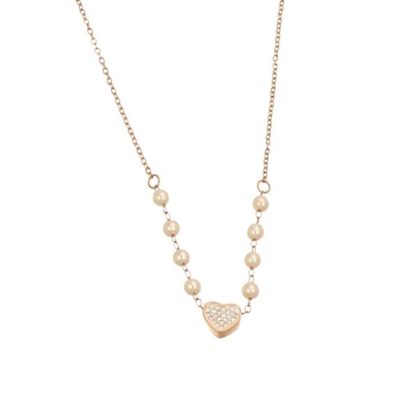 Marlù collana catena con cuore e perle bianche