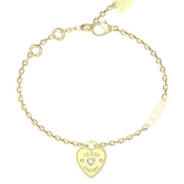 Guess Bracciale a catena con cuore dorato e zircone
