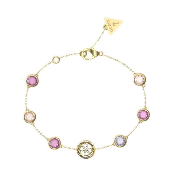 Guess Bracciale catena dorato con zirconi fucsia e bianchi