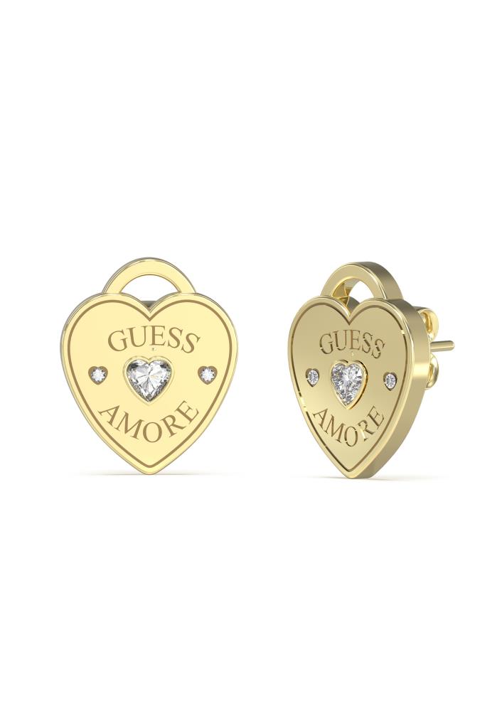 Guess Orecchini donna dorati lobo cuore con zircone bianco