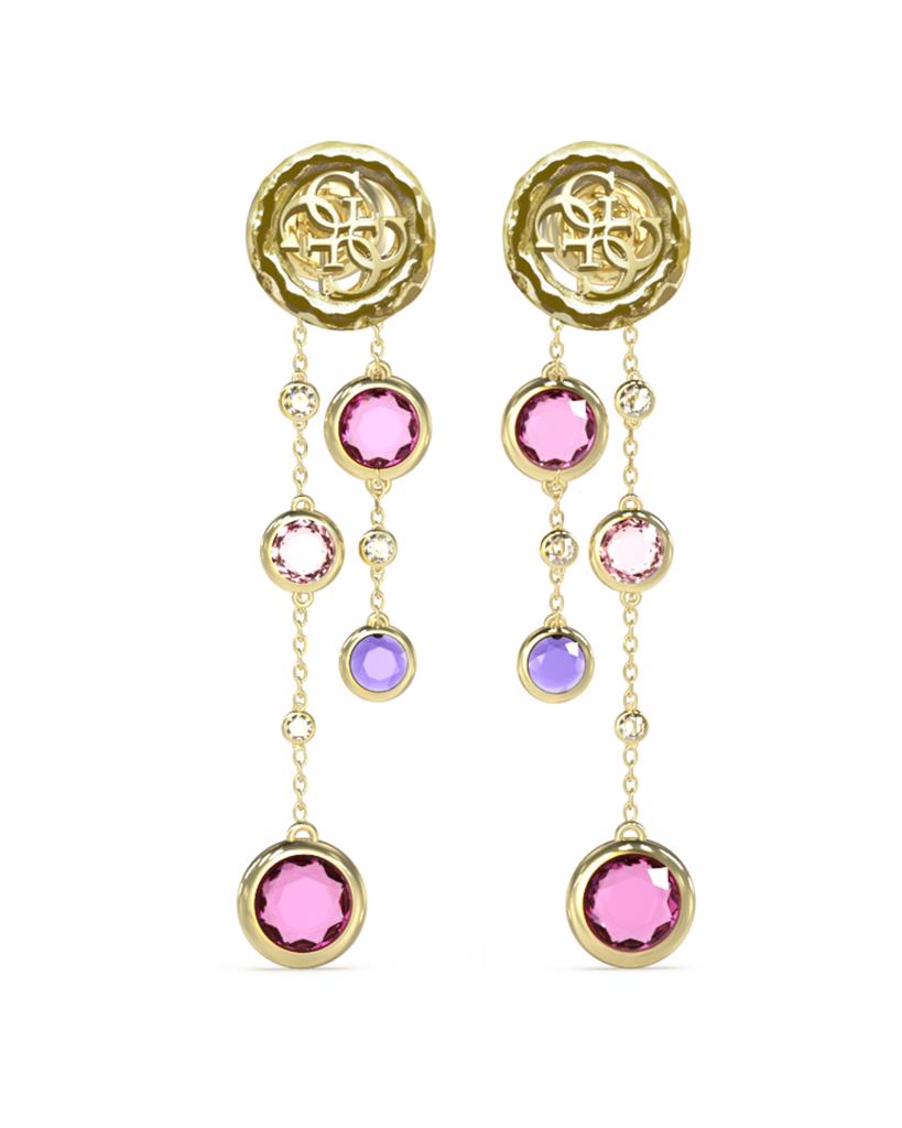 Guess Orecchini donna pendenti con zirconi viola/fuchsia