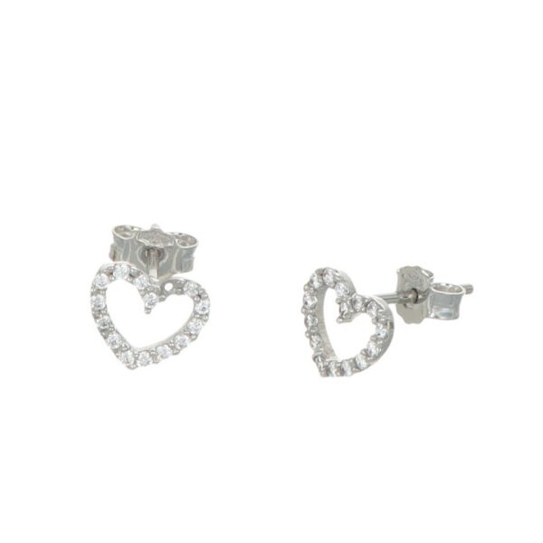 GDG Jewels orecchini a cuore in oro bianco 750 con pietre bianche 0,8 mm