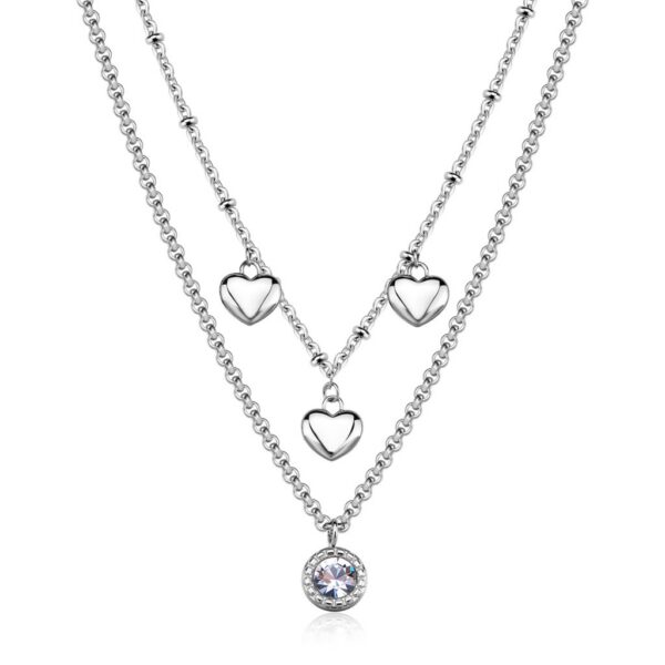 Sagapò Collana doppiofilo con cuore e cristalli bianchi