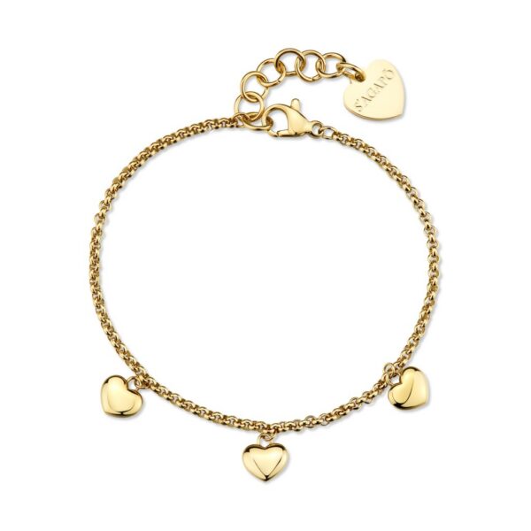 Sagapò bracciale a catena dorato con tre ciondoli pendenti a forma di cuore