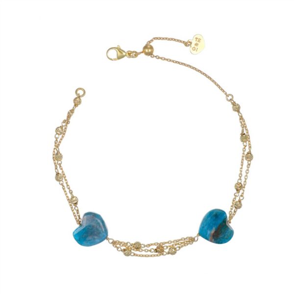 Io & Te Bracciale multifilo in argento 925 con cuori in apatite azzurra