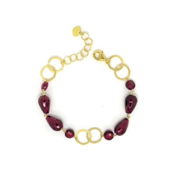 Io & Te Bracciale catena in argento placcato oro 23kt con pietre di granato