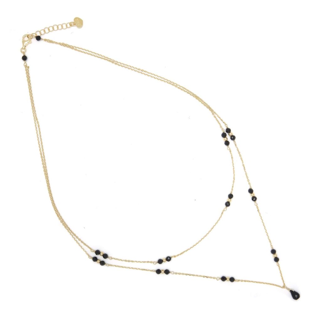 IO & TE Collana goccia in argento con spinelli neri.
