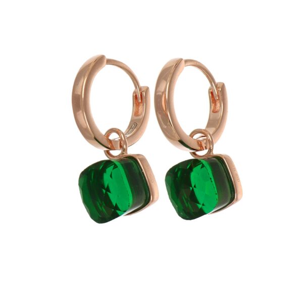 GDG Jewels orecchini a cerchio in argento 925 dorato con pietra verde quadrata
