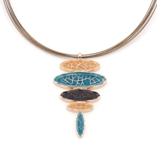 KLK collana filiacciaio in zama con pendenti smaltati multicolore effetto craquelé