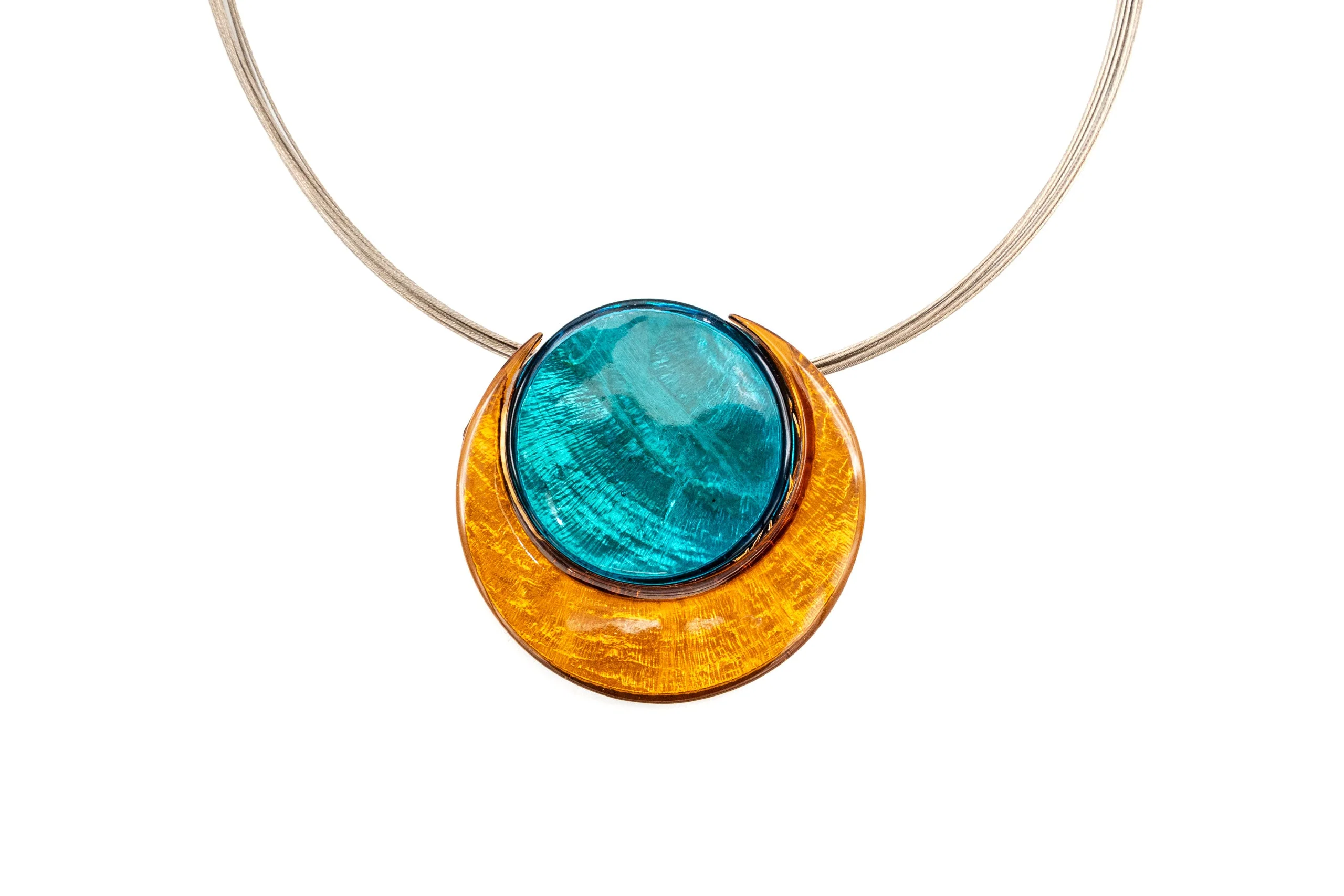 KLK collana in zama modello filiacciaio con pendente tondo in resina colorate su sottile strato di madreperla