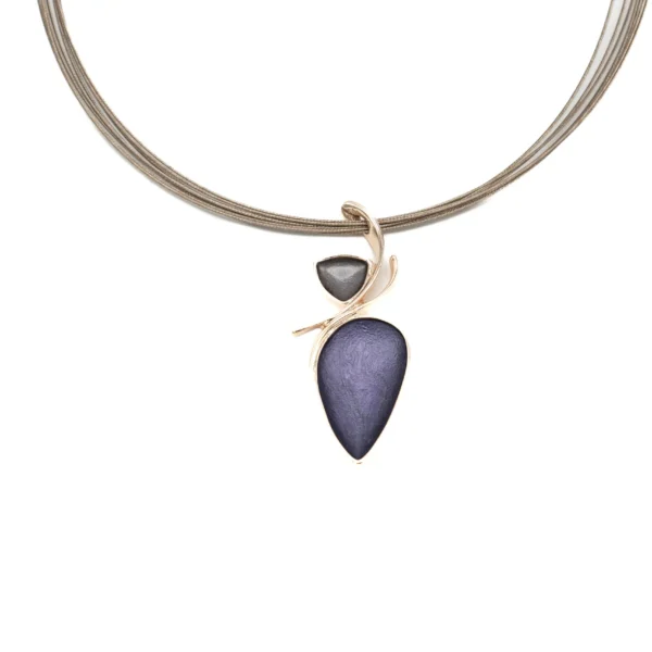KLK collana in zama modello filiacciaio con pendente stilizzato e inserti a goccia viola e antracite