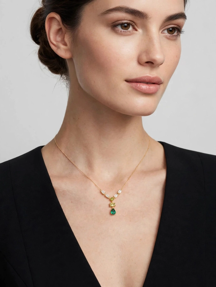 Cuori Milano Collana catena a goccia in argento con zirconi verdi smeraldo - Image 2
