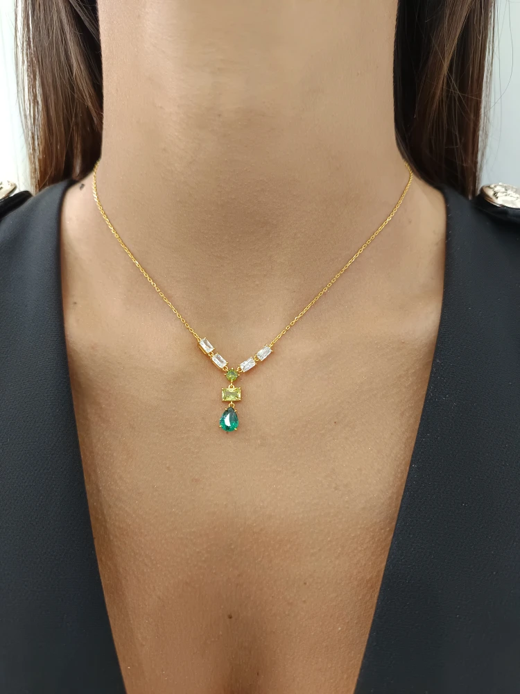 Cuori Milano Collana catena a goccia in argento con zirconi verdi smeraldo - Image 3