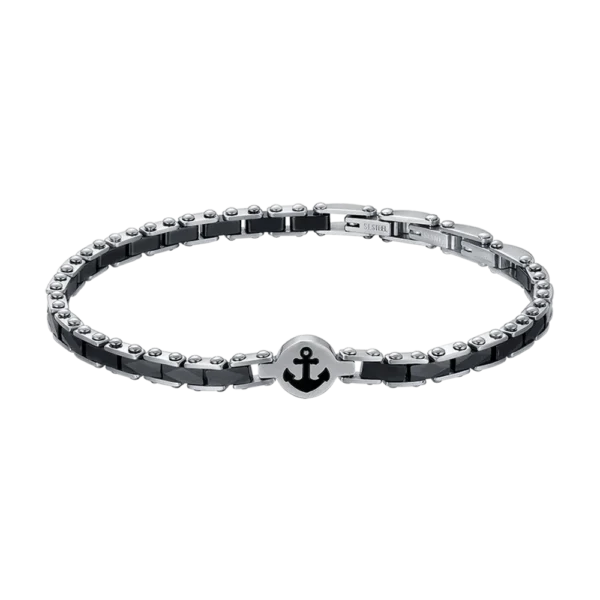 Luca Barra Bracciale semirigido con ancora ed elementi a ceramica nera