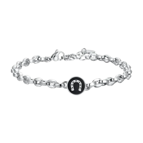 Luca Barra Bracciali catena con ferro di cavallo e smalto nero