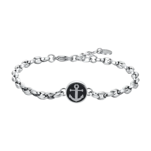 Luca Barra Bracciale catena con piastra con ancora e smalto nero