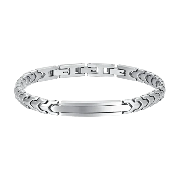 Luca Barra Bracciale catena con piastra in acciaio