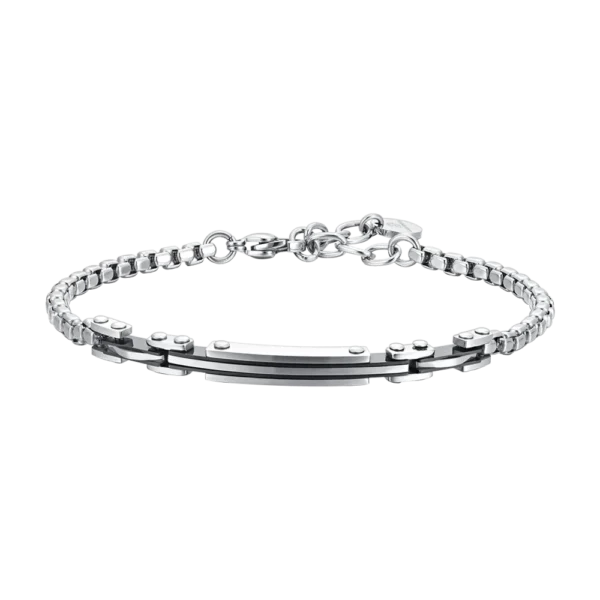 Luca Barra Bracciale catena con piastra ed elementi ip nero