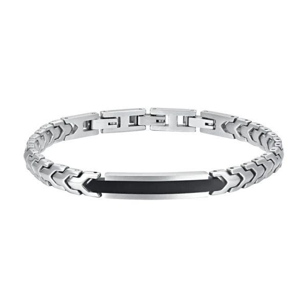 Luca Barra Bracciale catena piastra con elemento ip nero