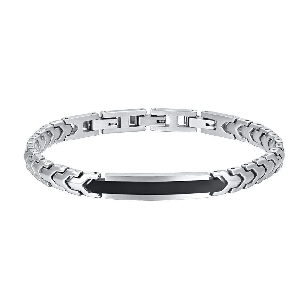 Luca Barra Bracciale catena piastra con elemento ip nero