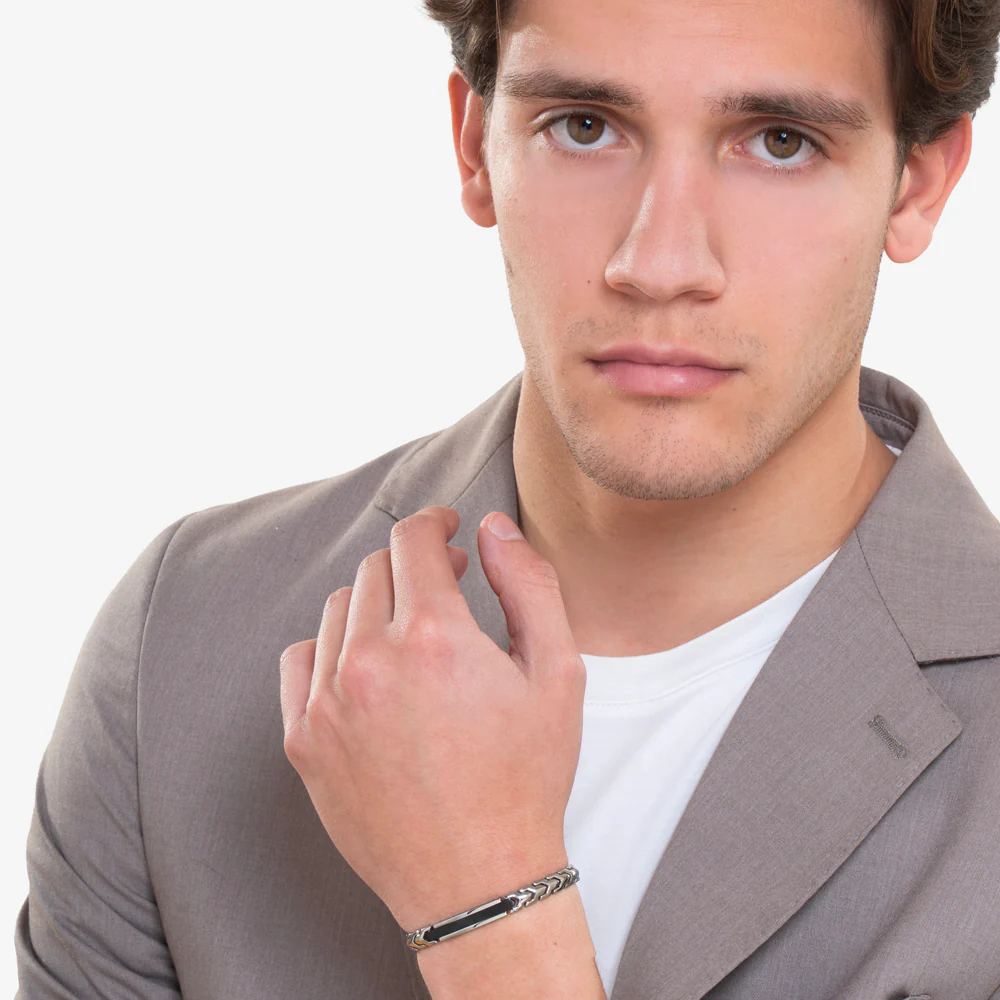 Luca Barra Bracciale catena piastra con elemento ip nero - Image 2