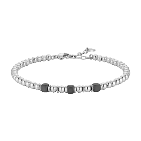 Luca Barra Bracciale sfere con elementi ematite grigia colore acciaio