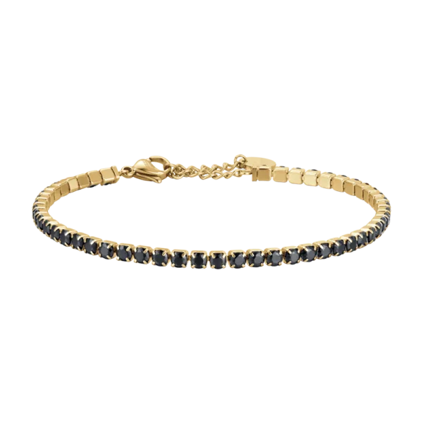 Luca Barra Bracciale tennis con cristalli neri ip gold
