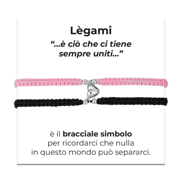 Luca Barra Bracciale donna corda con cuore calamitato rosa e nero