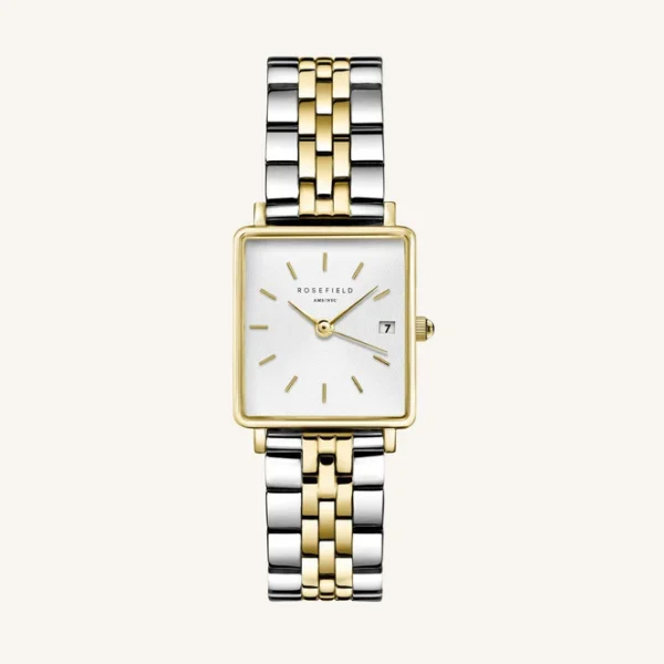 Rosefield Orologio boxy xs quadrato a quadrante bianco e cinturino acciaio dorato