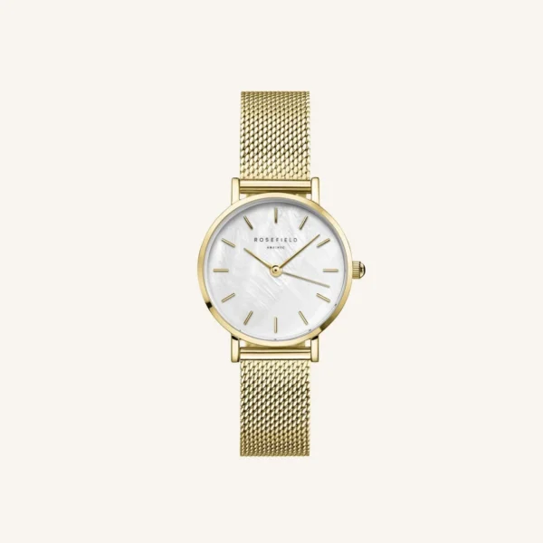 Rosefield Orologio tondo con cinturino dorato a quadrante bianco 26 mm