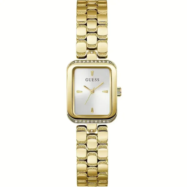 GUESS Orologio acciaio dorato al quarzo Isla quadrante rettangolare argento con cristalli bianchi