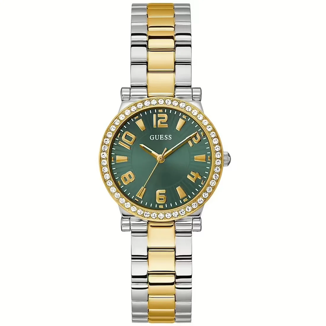 GUESS Orologio acciaio al quarzo Fawn con quadrante verde e cristalli bianchi