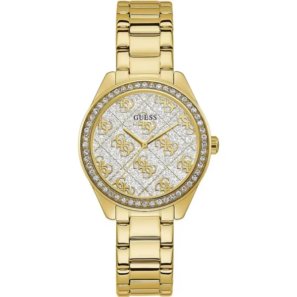 GUESS Orologio acciaio dorato Sugar con quadrante tondo e cristalli bianchi