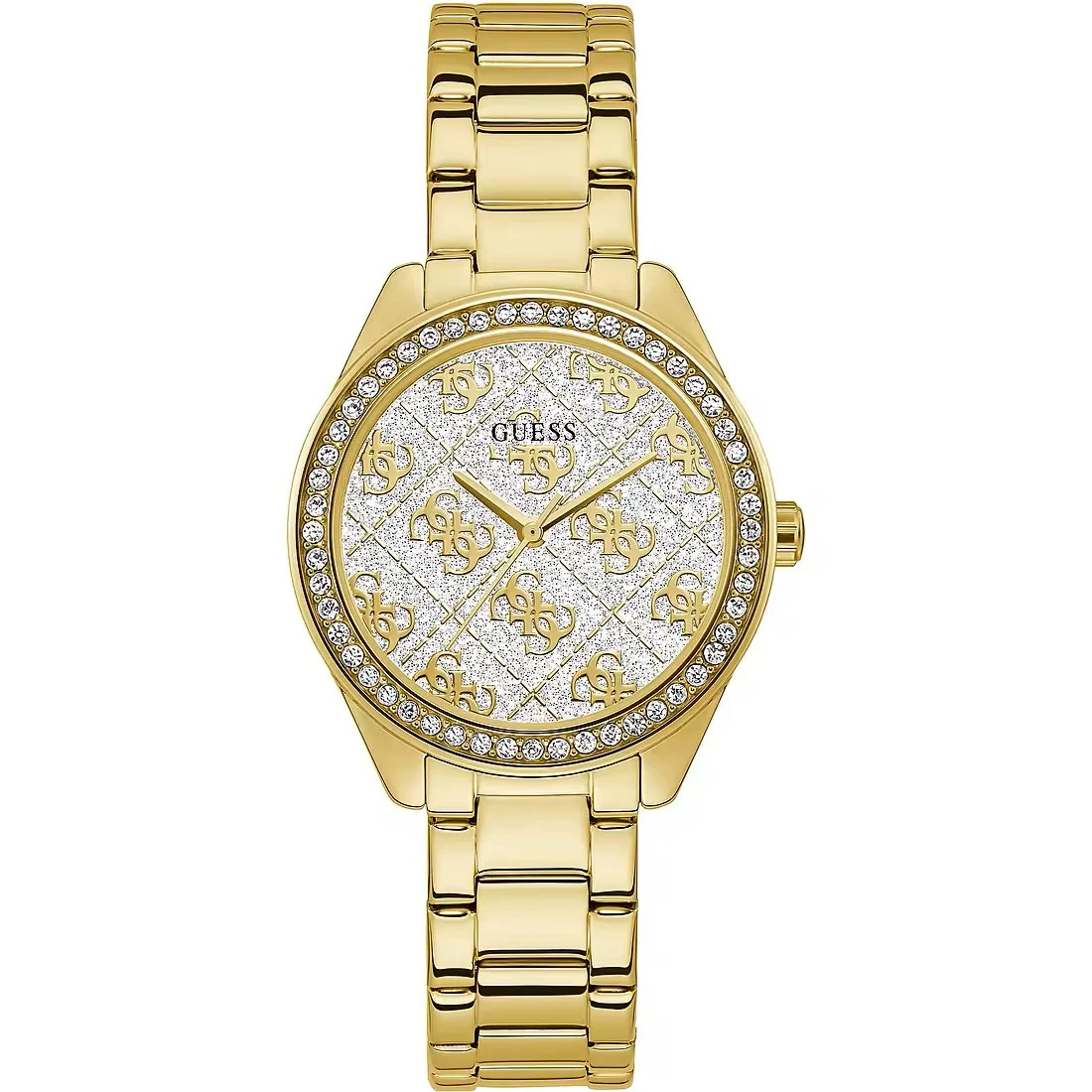 GUESS Orologio acciaio dorato Sugar con quadrante tondo e cristalli bianchi