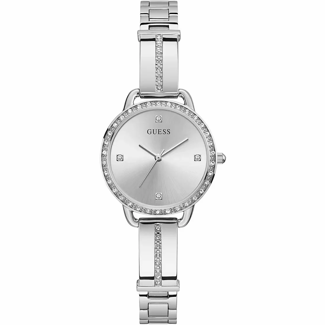 GUESS Orologio acciaio Bellini con quadrante tondo con cristalli bianchi