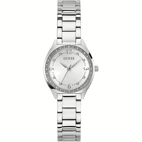 GUESS Orologio acciaio al quarzo Charlotte con quadrante tondo e cristalli bianchi