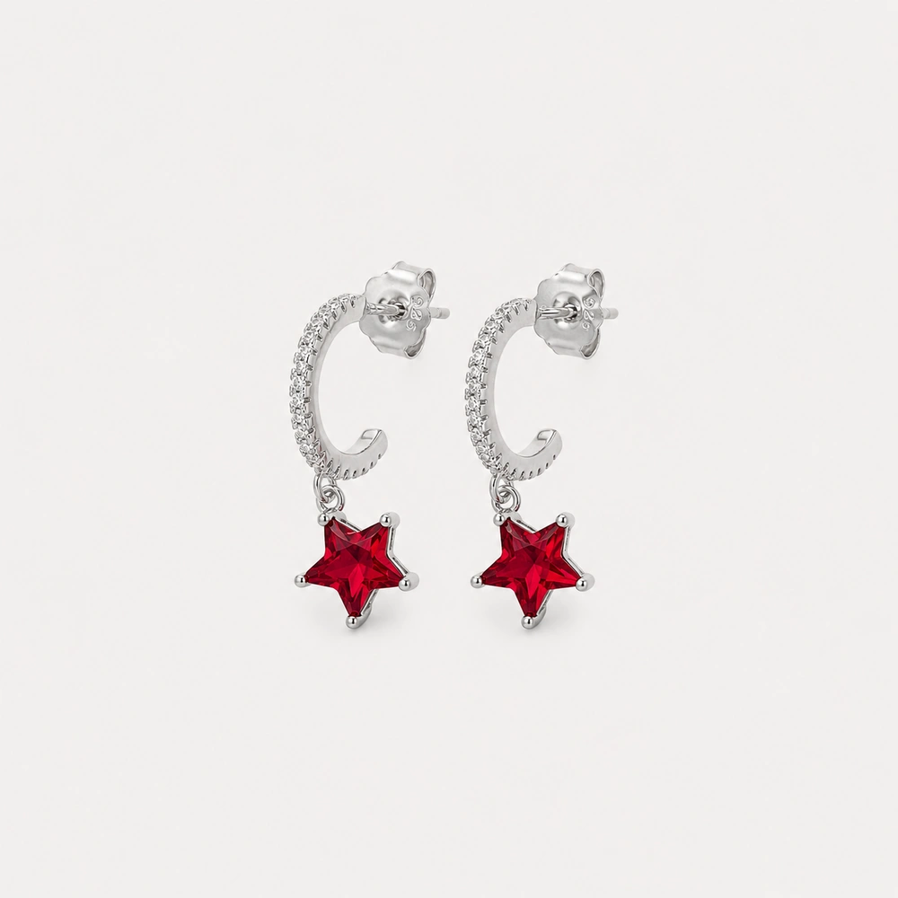 GDG Jewels orecchini a cerchio in argento con zirconi rosso rubino