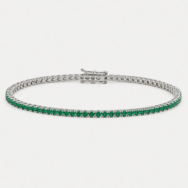GDG Jewels bracciale tennis in oro bianco con smeraldi verdi 20 cm