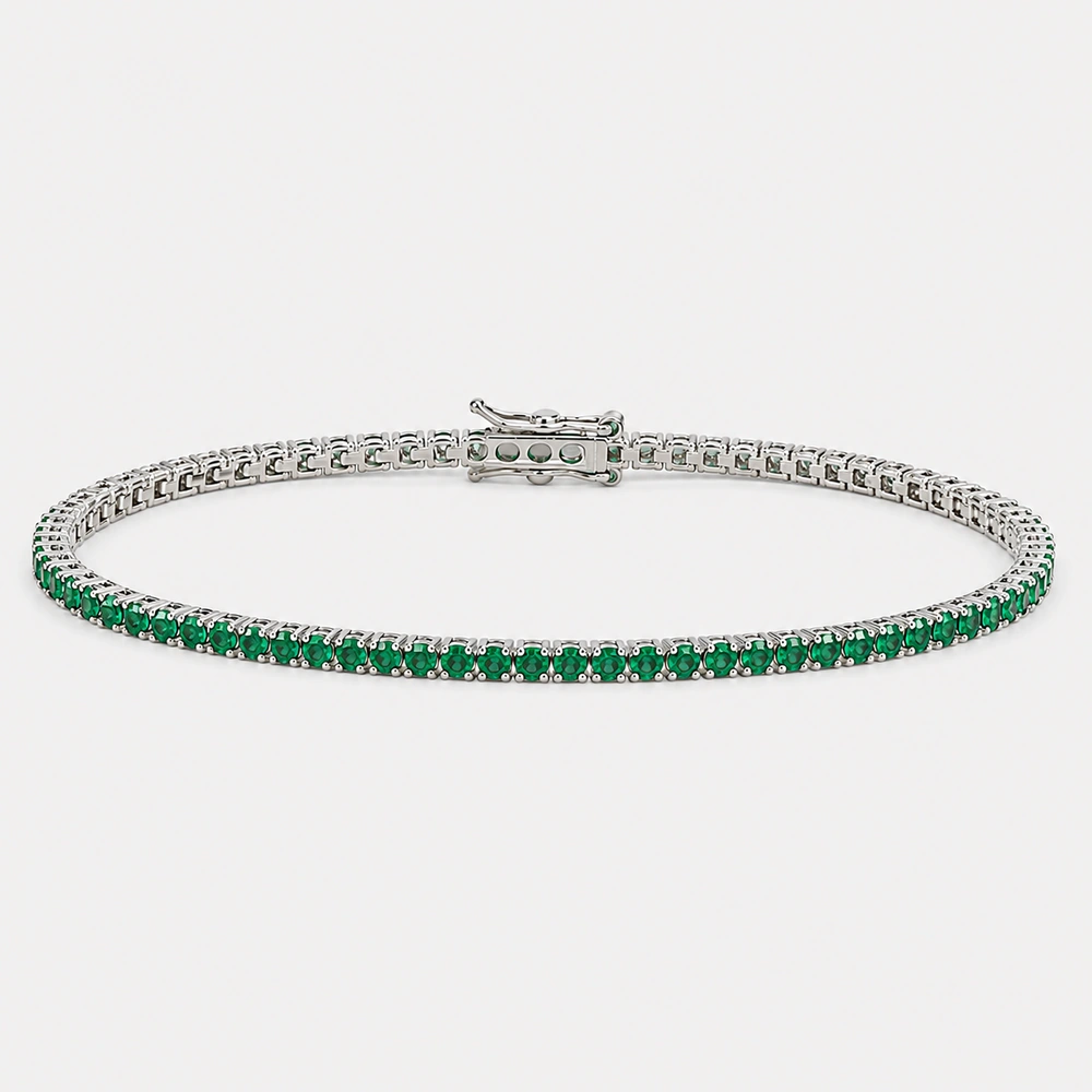 GDG Jewels bracciale tennis in oro bianco con smeraldi verdi 20 cm