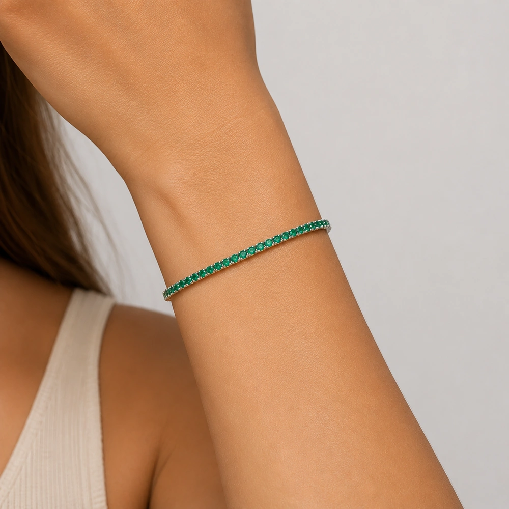 GDG Jewels bracciale tennis in oro bianco con smeraldi verdi 20 cm - Image 2