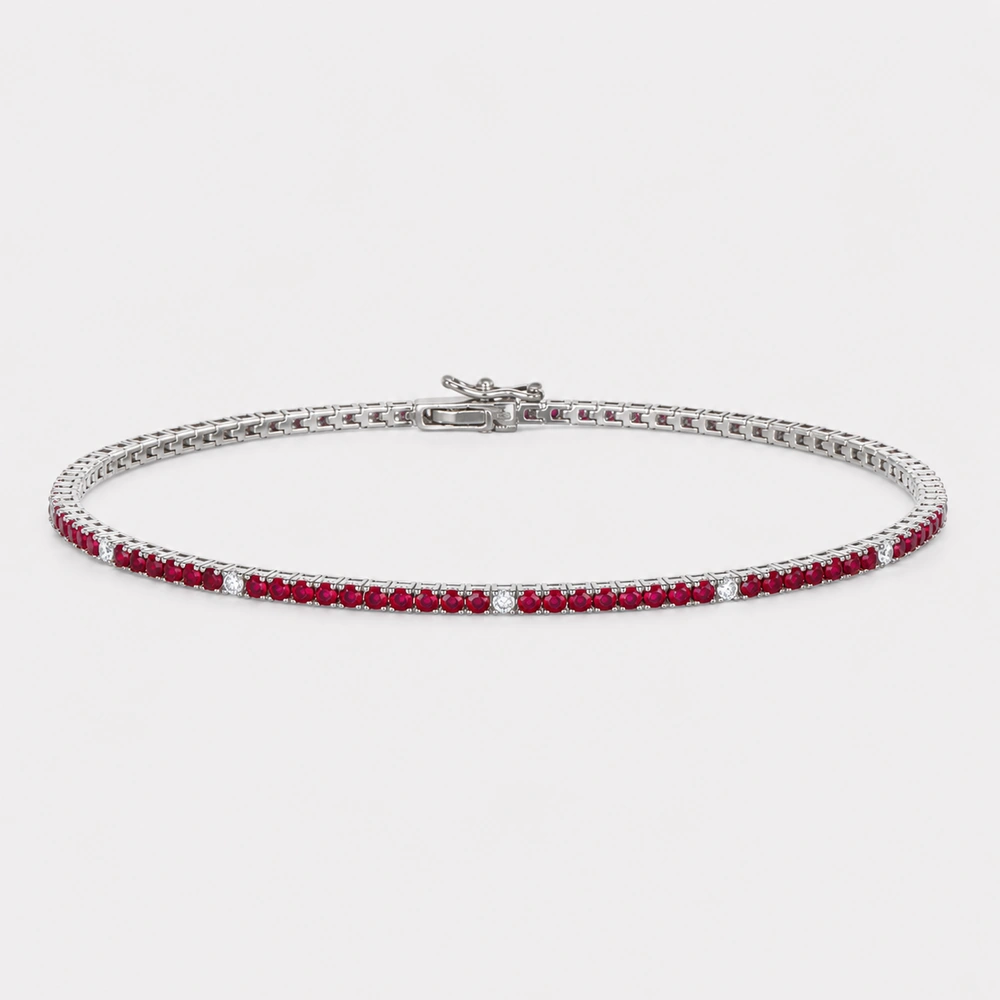 GDG Jewels bracciale tennis in oro bianco con diamanti e rubini