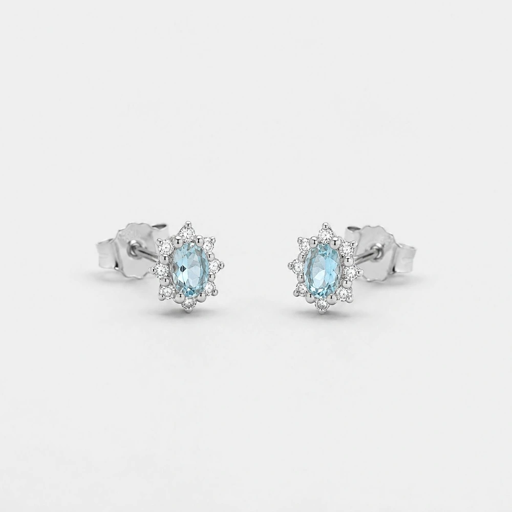 GDG Jewels orecchini a fiore in oro bianco con acquamarina e diamanti