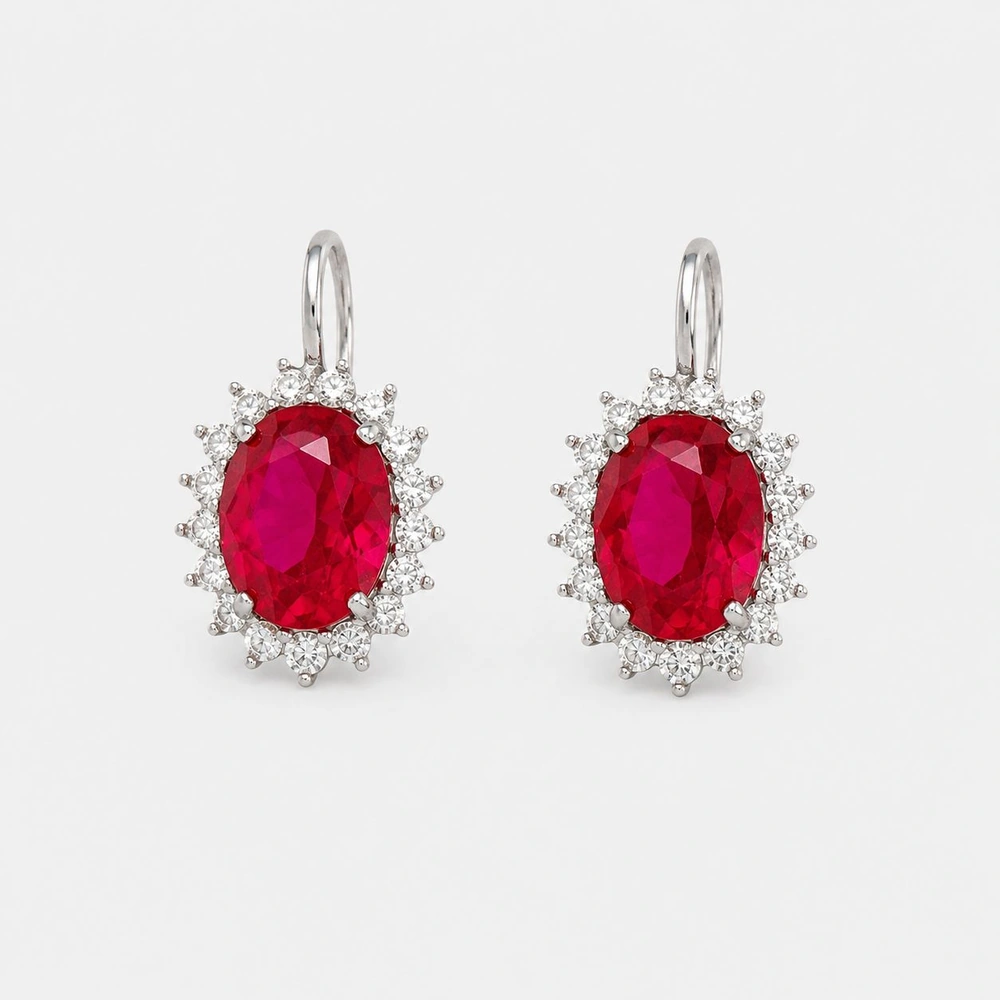 GDG Jewels orecchini a fiore in oro bianco 750 con zirconi rosso e bianco