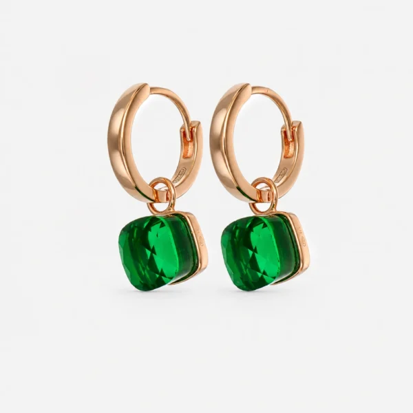 GDG Jewels orecchini a cerchio in argento 925 dorato con pietra verde quadrata